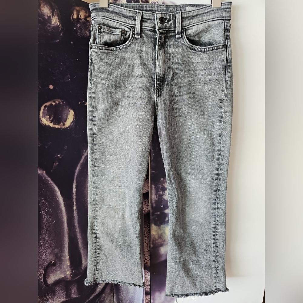 Rag and Bone Gray Nina high Rise Frayed Hem Ankle Flare Jeans sz 27 W26491076BRO